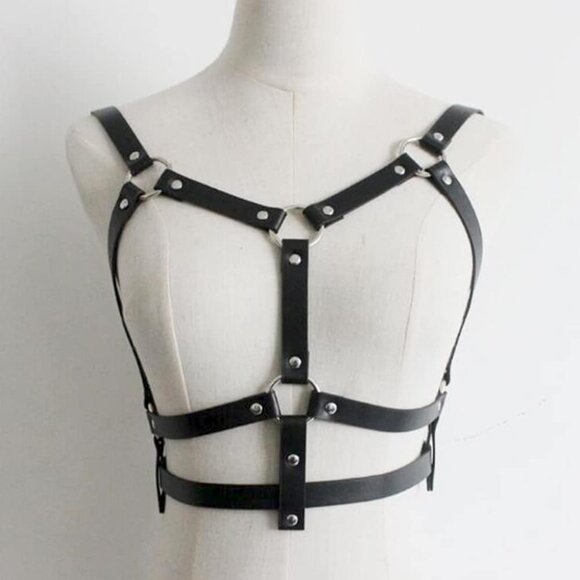 🆕Women Black Leather Chest Harness Body Waist Chain Rave Sexy Jewelry Accessory - Picture 3 of 5